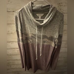 Market & Spruce Cowl Neck Sweater - Gray and Mauve